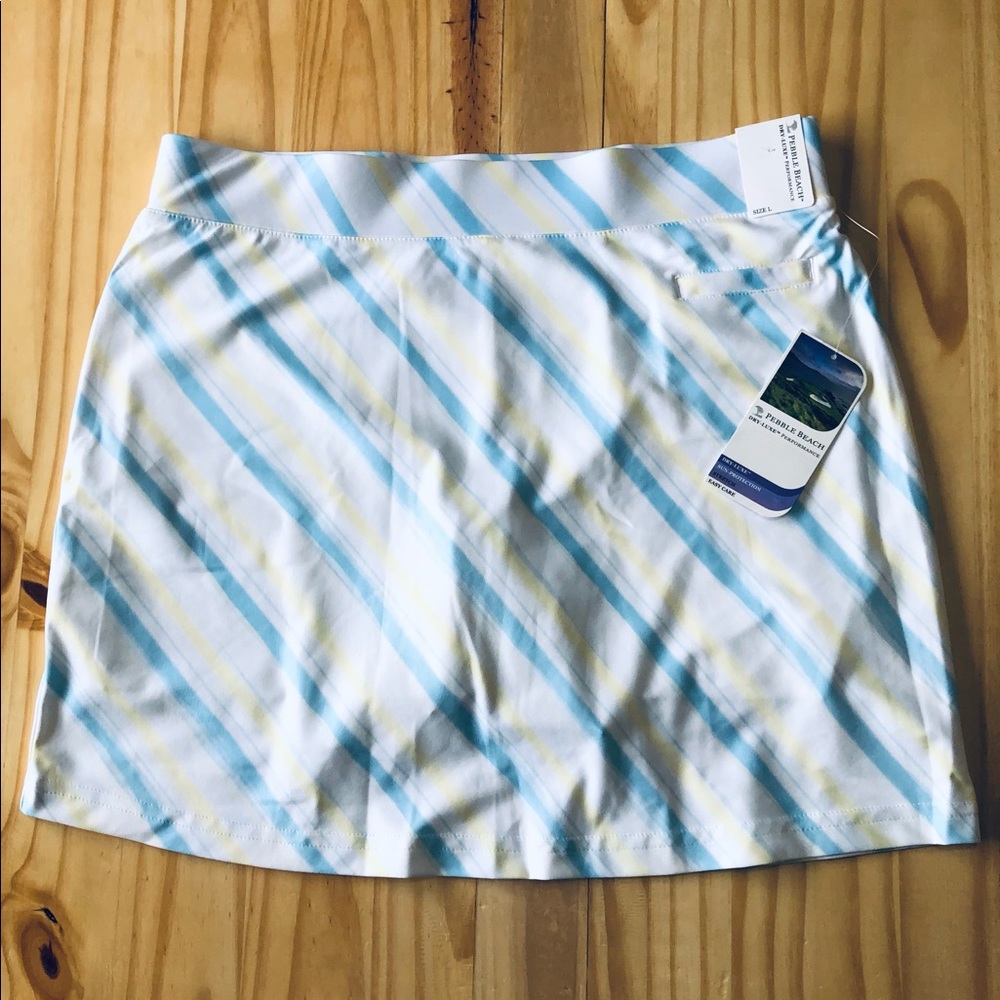 NWT PEBBLE BEACH DRY- PERFORMANCE Women's White Blue Yellow Skort Sz L Golf